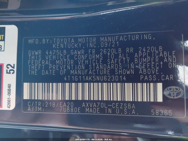 Toyota CAMRY SE 2022 4T1G11AK5NU623014 Image 9