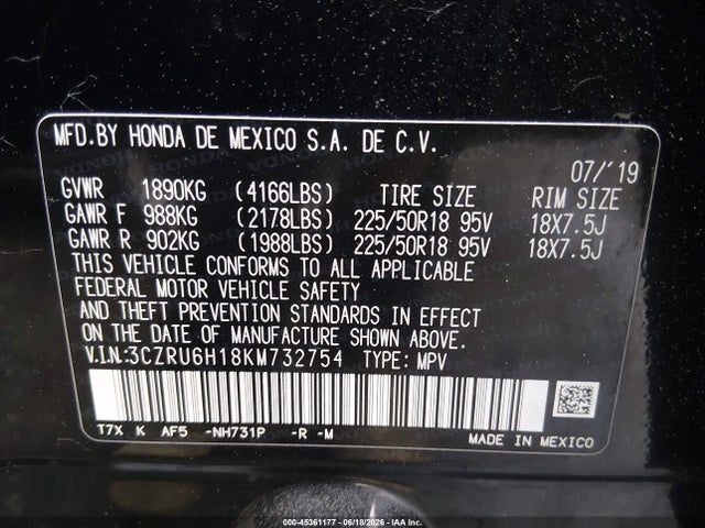 3CZRU6H18KM732754 Honda HR-V SPORT