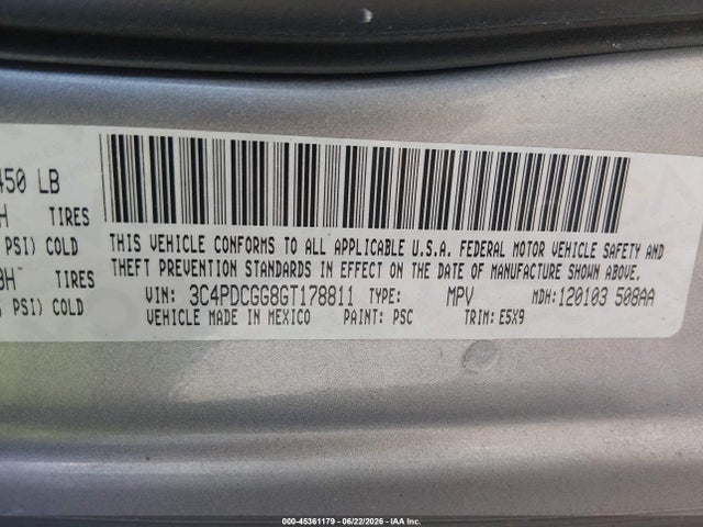 45361179 :رقم المزاد ، 3C4PDCGG8GT178811 vin ، 2016 Dodge Journey Crossroad مزاد بيع