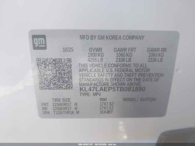 Aukcja sprzedaży 2026 Buick Envista Preferred Fwd, vin: KL47LAEP5TB081890, numer aukcji: 45361187