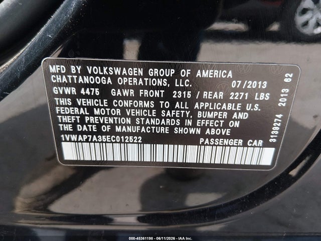 1VWAP7A35EC012522 Volkswagen Passat 2.5l Wolfsburg Edition