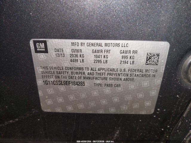 45361204 :رقم المزاد ، 1G11C5SL9EF184285 vin ، 2014 Chevrolet Malibu 1lt مزاد بيع