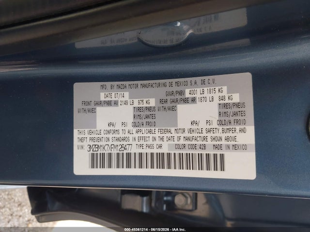 2015 Mazda Mazda3 I Sport მანქანა იყიდება აუქციონზე, vin: 3MZBM1K7XFM126477, აუქციონის ნომერი: 45361214