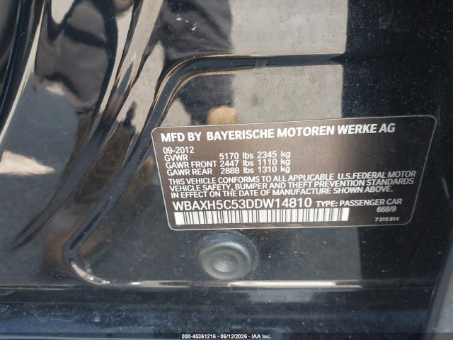 2013 Bmw 528i Xdrive მანქანა იყიდება აუქციონზე, vin: WBAXH5C53DDW14810, აუქციონის ნომერი: 45361216