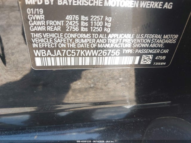Aukcja sprzedaży 2019 Bmw 530i Xdrive, vin: WBAJA7C57KWW26756, numer aukcji: 45361225