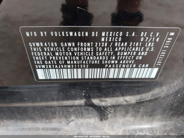 Aukcja sprzedaży 2017 Volkswagen Jetta 1.4t S, vin: 3VW2B7AJ9HM211352, numer aukcji: 45361229