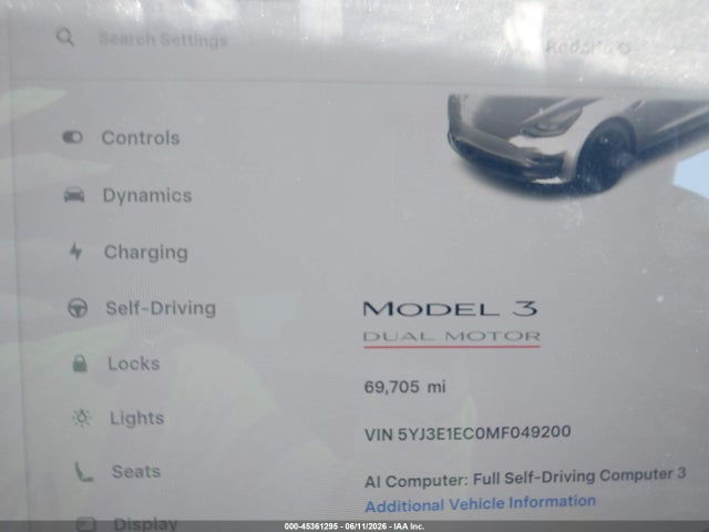 45361295 :رقم المزاد ، 5YJ3E1EC0MF049200 vin ، 2021 Tesla Model 3 Performance Dual Motor All-wheel Drive مزاد بيع