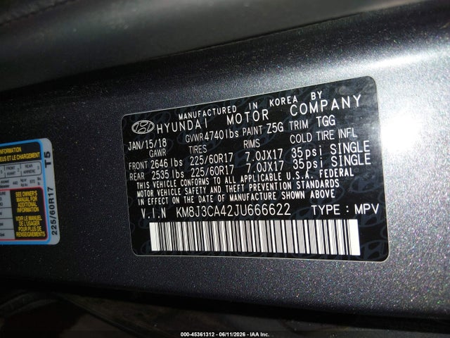 KM8J3CA42JU666622 Hyundai TUCSON SEL