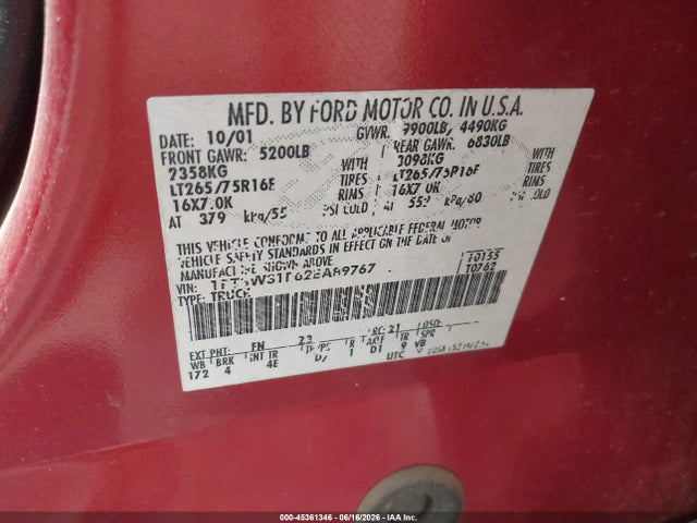 Aukcja sprzedaży 2002 Ford F-350 Lariat/xl/xlt, vin: 1FTSW31F62EA89767, numer aukcji: 45361346