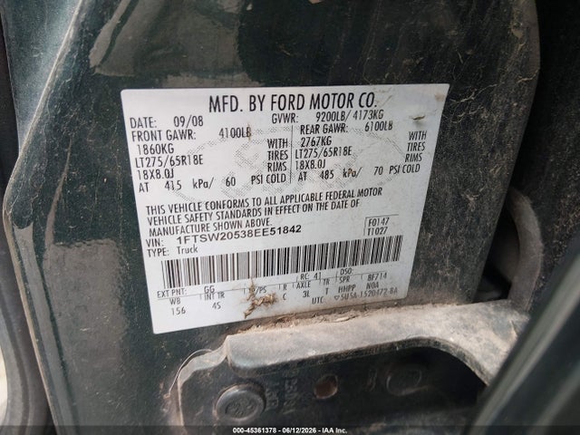 Продажа на аукционе авто 2008 Ford F-250 Lariat, vin: 1FTSW20538EE51842, номер лота: 45361378