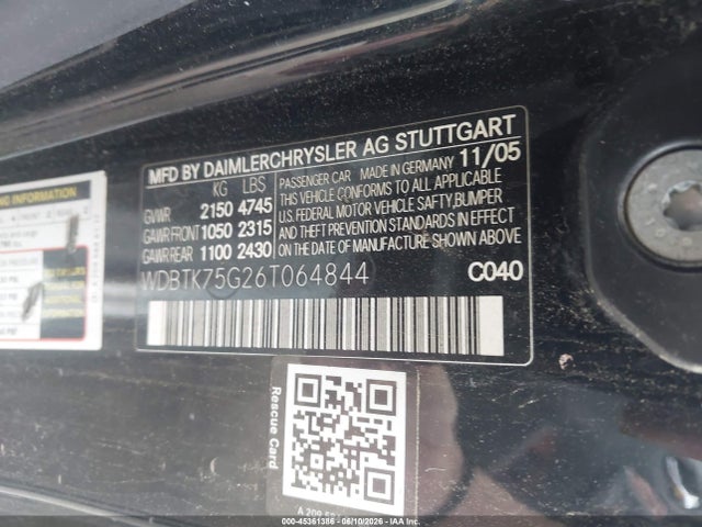 45361386 :رقم المزاد ، WDBTK75G26T064844 vin ، 2006 Mercedes-benz Clk 500 مزاد بيع