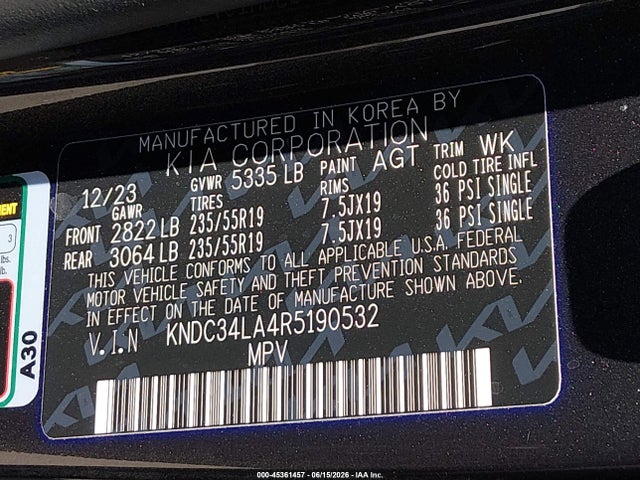 KIA Ev6 Wind 2024 KNDC34LA4R5190532 Image 9