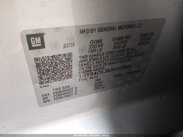 1GYS4CKJ8JR252865 Cadillac Escalade Premium Luxury
