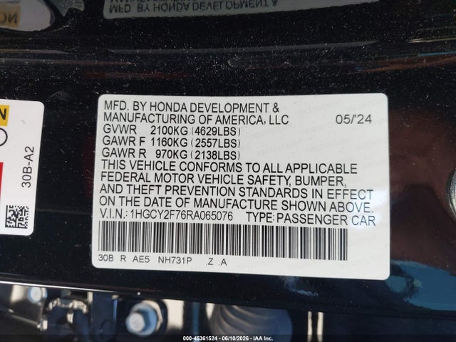 1HGCY2F76RA065076 Honda Accord Hybrid Sport-l