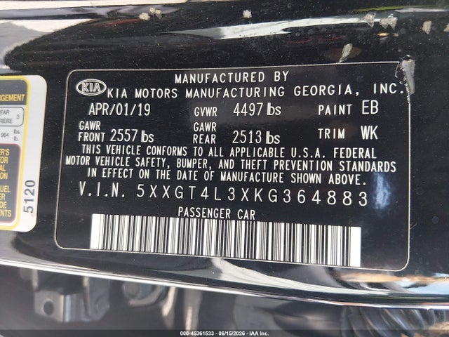 KIA Optima Lx 2019 5XXGT4L3XKG364883 Image 9