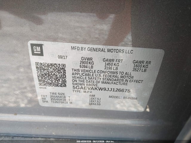 Продаж на аукціоні авто 2018 Buick Enclave Essence, vin: 5GAEVAKW9JJ126675, номер лоту: 45361539