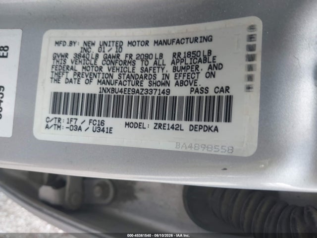 Aukcja sprzedaży 2010 Toyota Corolla Le, vin: 1NXBU4EE9AZ337149, numer aukcji: 45361540