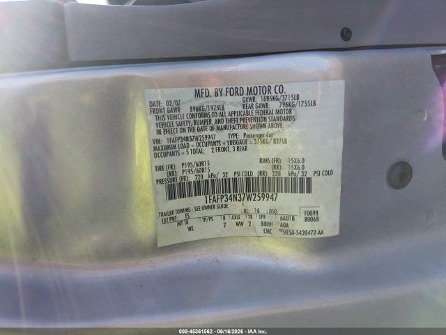 Aukcja sprzedaży 2007 Ford Focus S/se/ses, vin: 1FAFP34N37W259947, numer aukcji: 45361562