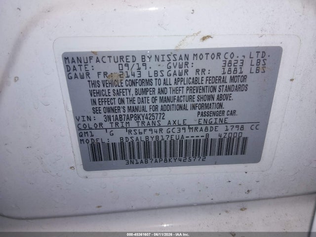 Nissan SENTRA S 2019 3N1AB7AP8KY425772 Image 9