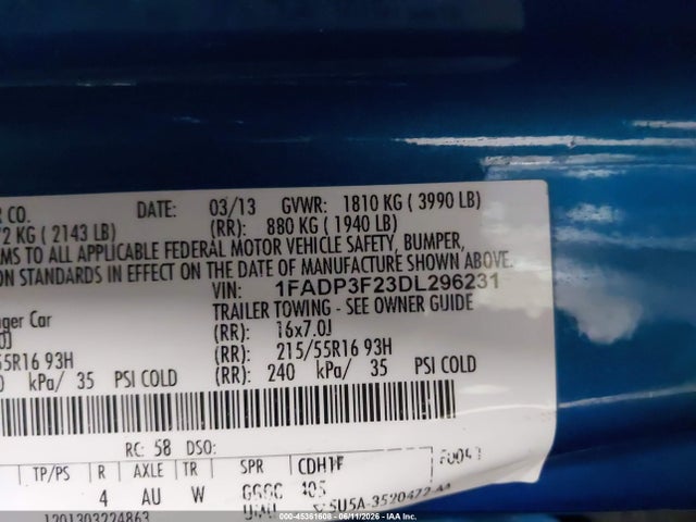 Продаж на аукціоні авто 2013 Ford Focus Se, vin: 1FADP3F23DL296231, номер лоту: 45361608