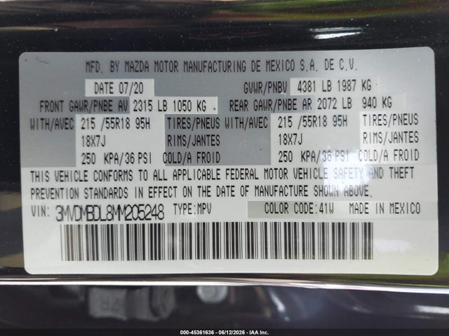 Aukcja sprzedaży 2021 Mazda Cx-30 Premium, vin: 3MVDMBDL8MM205248, numer aukcji: 45361636
