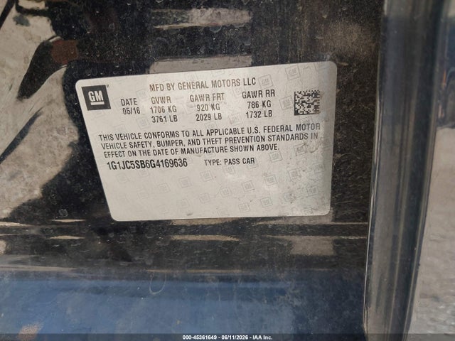 Chevrolet Sonic Lt Auto 2016 1G1JC5SB6G4169636 Image 9
