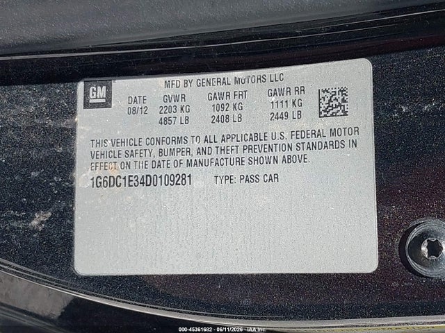 45361682 :رقم المزاد ، 1G6DC1E34D0109281 vin ، 2013 Cadillac Cts Standard مزاد بيع