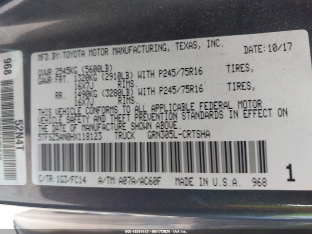 5TFSZ5AN0HX118123 Toyota Tacoma Sr5 V6