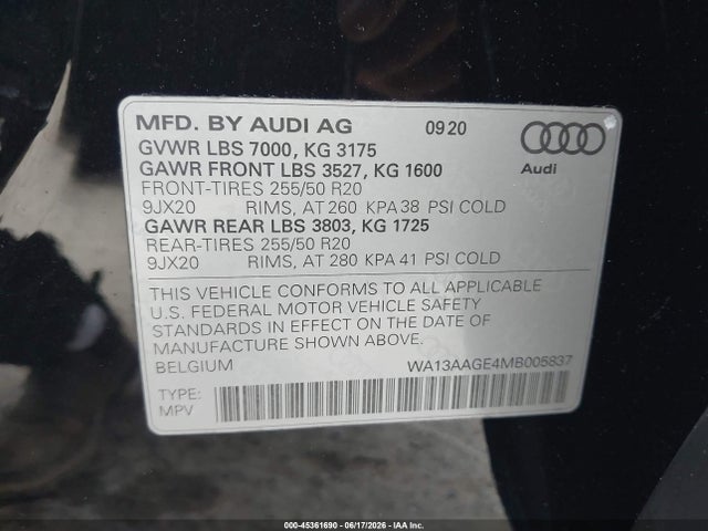 WA13AAGE4MB005837 Audi E-tron Sportback Prestige Quattro