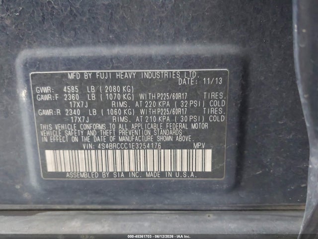 2014 Subaru Outback 2.5i Premium მანქანა იყიდება აუქციონზე, vin: 4S4BRCCC1E3254176, აუქციონის ნომერი: 45361703