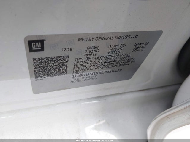 2020 Cadillac Ct5 Sport მანქანა იყიდება აუქციონზე, vin: 1G6DU5RK8L0119333, აუქციონის ნომერი: 45361705