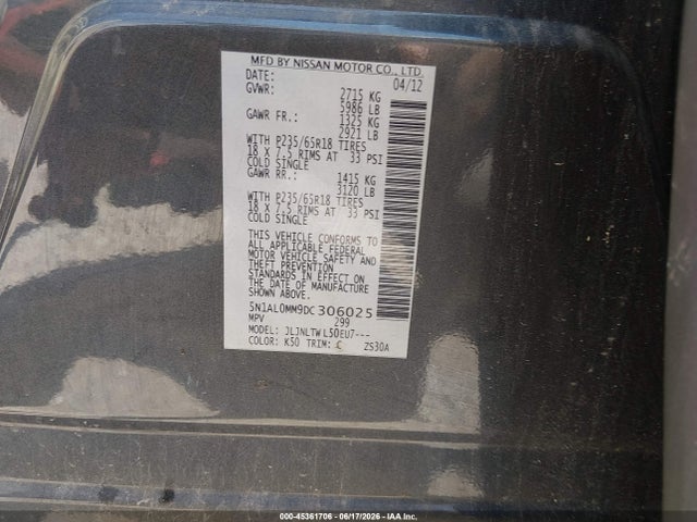 Продаж на аукціоні авто 2013 Infiniti Jx35, vin: 5N1AL0MM9DC306025, номер лоту: 45361706
