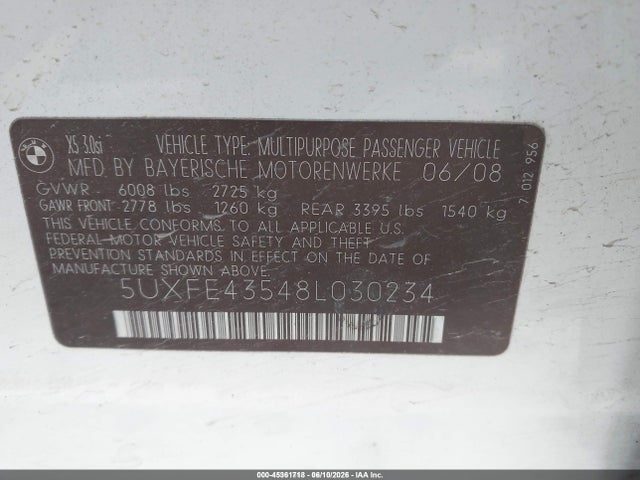 Продаж на аукціоні авто 2008 Bmw X5 3.0si, vin: 5UXFE43548L030234, номер лоту: 45361718