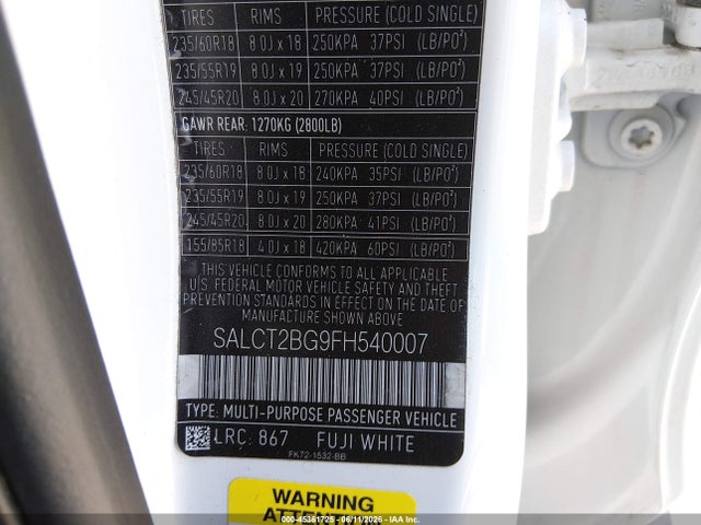 SALCT2BG9FH540007 Land Rover Discovery Sport Hse Lux