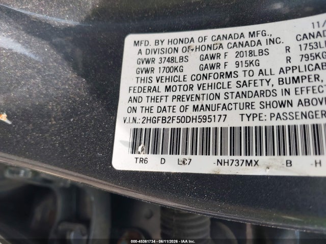 Продажа на аукционе авто 2013 Honda Civic Lx, vin: 2HGFB2F50DH595177, номер лота: 45361734