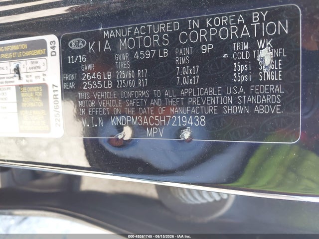 KNDPM3AC5H7219438 KIA Sportage Lx