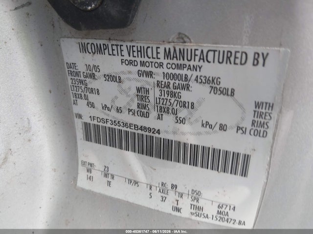 Продаж на аукціоні авто 2006 Ford F-350 Chassis Xl/xlt, vin: 1FDSF35536EB48924, номер лоту: 45361747