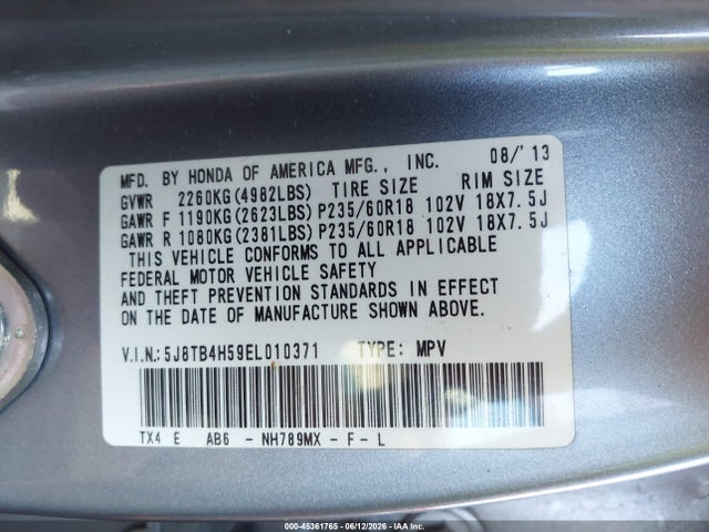 Продажа на аукционе авто 2014 Acura Rdx, vin: 5J8TB4H59EL010371, номер лота: 45361765