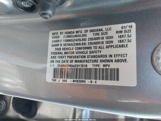 Aukcja sprzedaży 2018 Honda Cr-v Ex, vin: 7FARW2H54JE017019, numer aukcji: 45361770