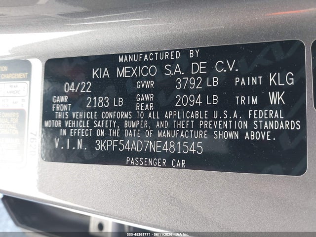 KIA Forte Gt-line 2022 3KPF54AD7NE481545 Image 9