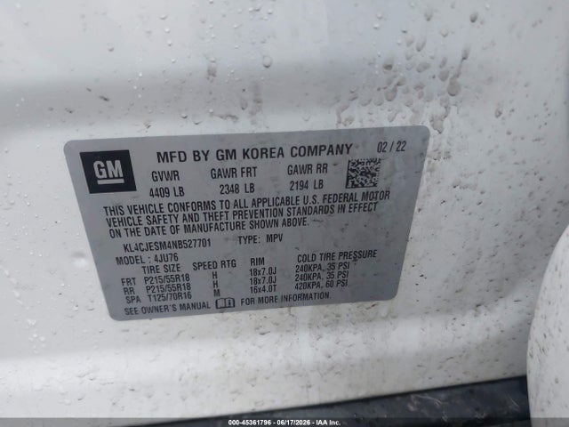 45361796 :رقم المزاد ، KL4CJESM4NB527701 vin ، 2022 Buick Encore Awd Preferred مزاد بيع