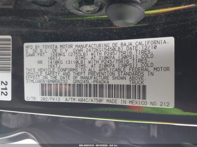 Aukcja sprzedaży 2011 Toyota Tacoma Base V6, vin: 3TMLU4EN1BM066232, numer aukcji: 45361810