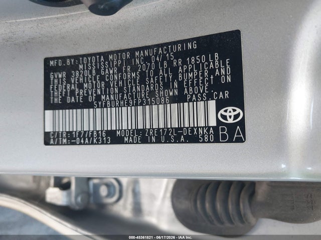Toyota Corolla Le Plus 2015 5YFBURHE9FP315086 Image 9