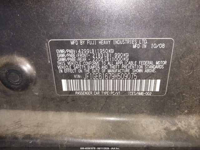 Aukcja sprzedaży 2009 Subaru Impreza 2.5i, vin: JF1GE61679H509075, numer aukcji: 45361879