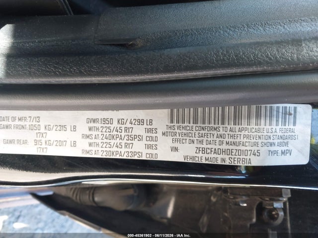 2014 Fiat 500l Trekking მანქანა იყიდება აუქციონზე, vin: ZFBCFADH0EZ010745, აუქციონის ნომერი: 45361902
