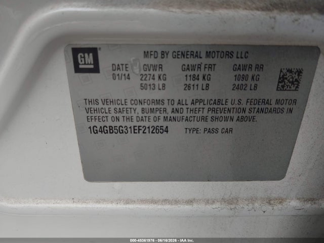 Продаж на аукціоні авто 2014 Buick Lacrosse Leather Group, vin: 1G4GB5G31EF212654, номер лоту: 45361976