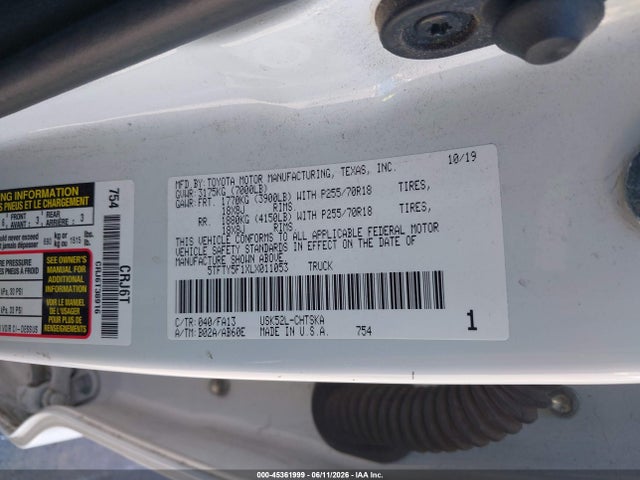 Toyota Tundra Sr 2020 5TFTY5F1XLX011053 Image 9