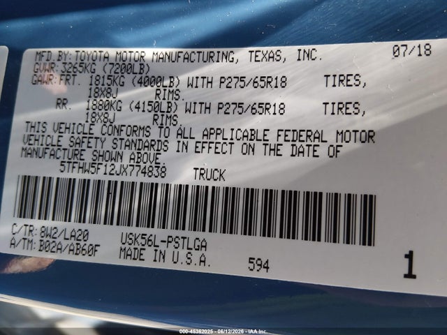 5TFHW5F12JX774838 Toyota Tundra Limited 5.7l V8
