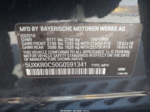 2016 Bmw X5 Xdrive35i მანქანა იყიდება აუქციონზე, vin: 5UXKR0C50G0S91341, აუქციონის ნომერი: 45362038