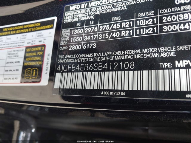 4JGFB4EB6SB412108 Mercedes-Benz GLE 350